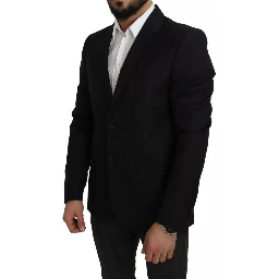Black Wool Slim Fit Notch Jacket Blazer