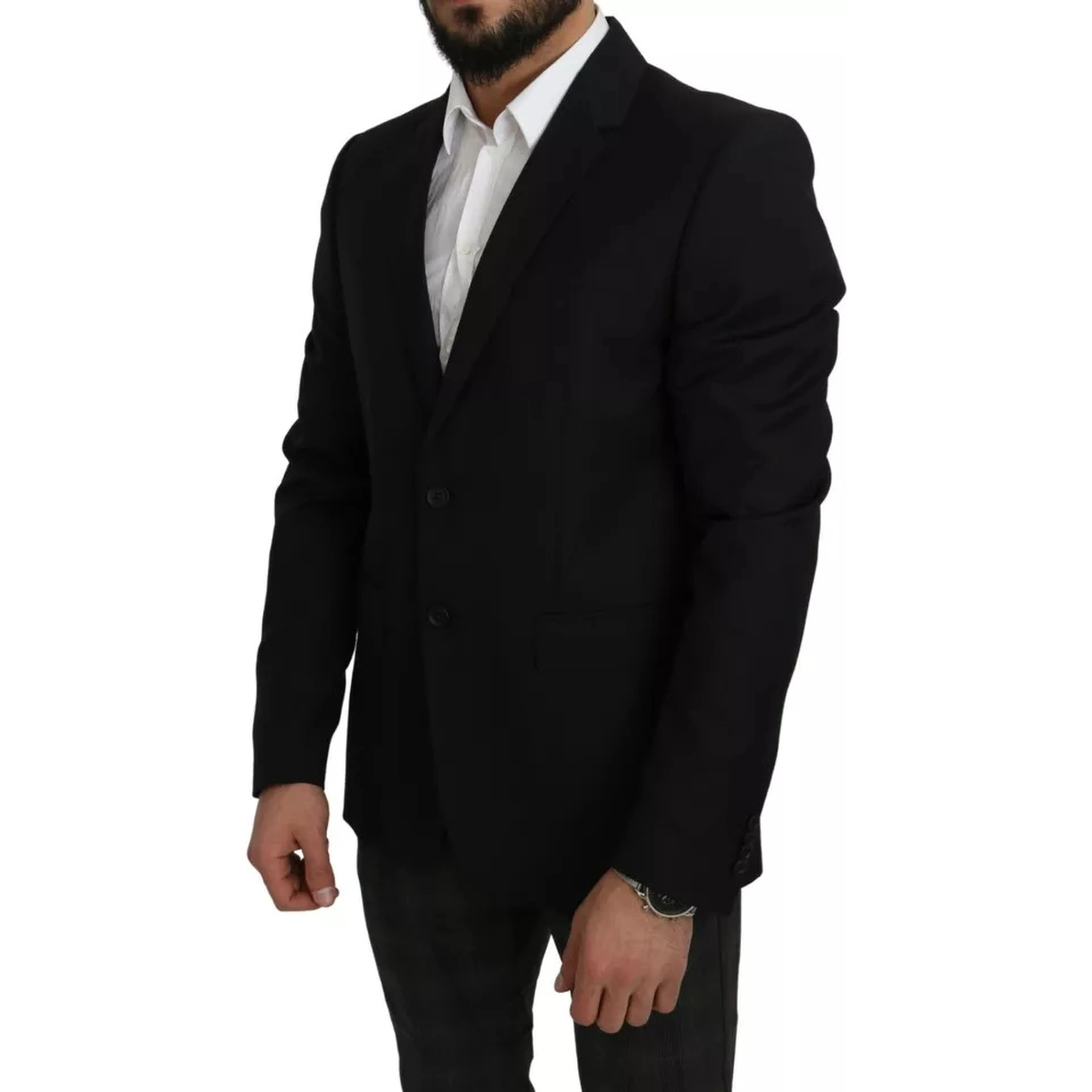 Black Wool Slim Fit Notch Jacket Blazer