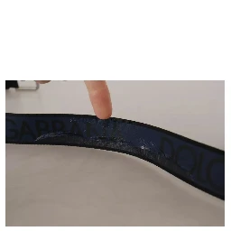 Blue Black Logo Print Silver Buckle Belt
