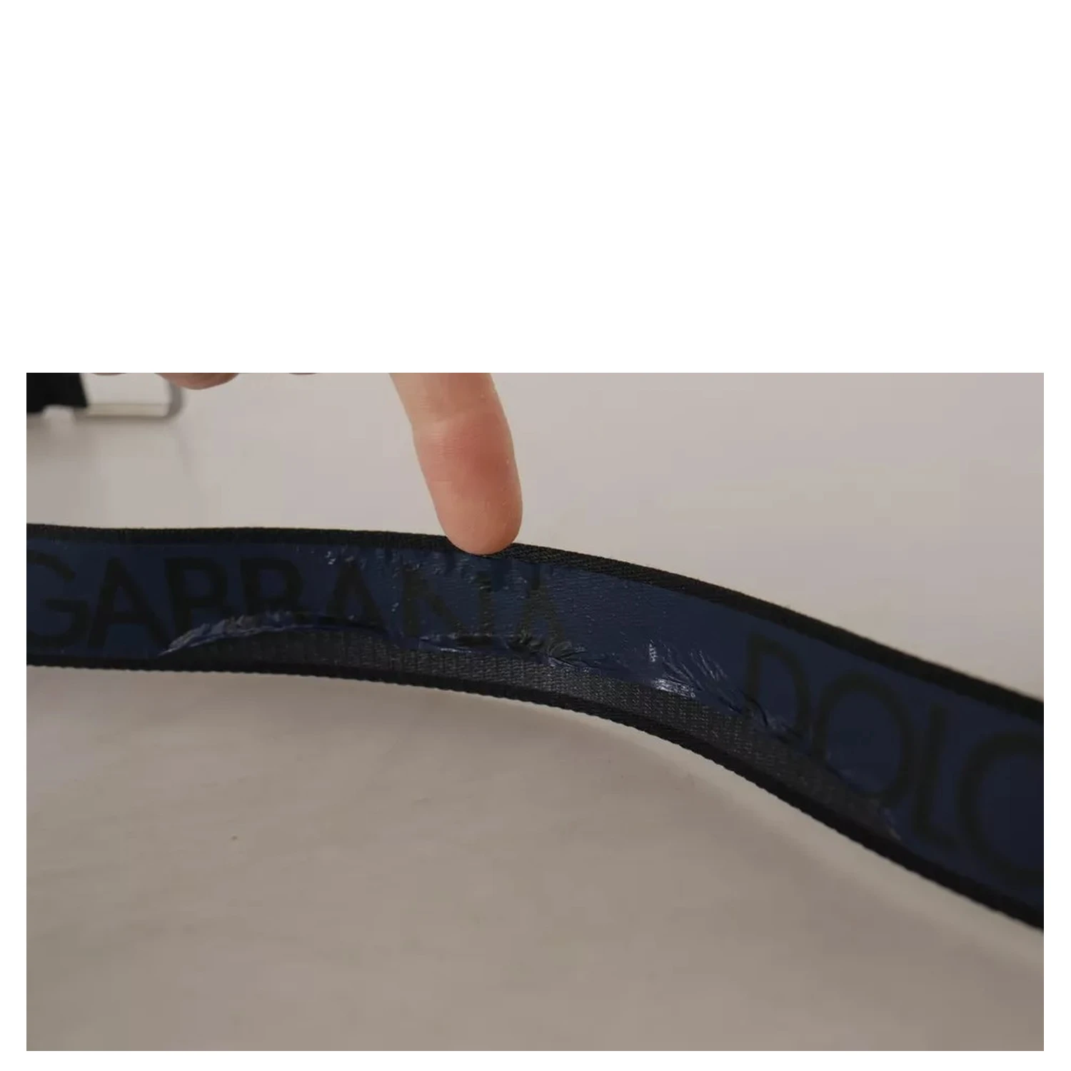 Blue Black Logo Print Silver Buckle Belt