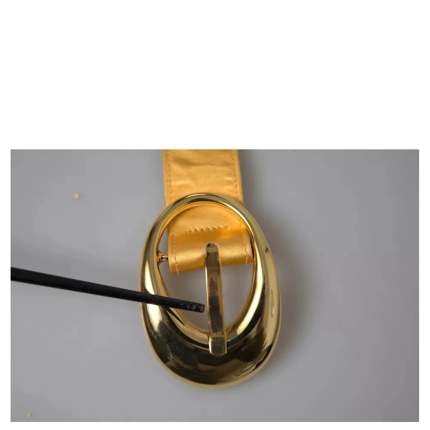 Gold Satin Leather Oval Metal Buckle Belt