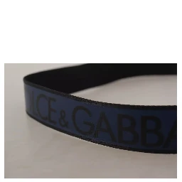 Blue Black Logo Print Silver Buckle Belt