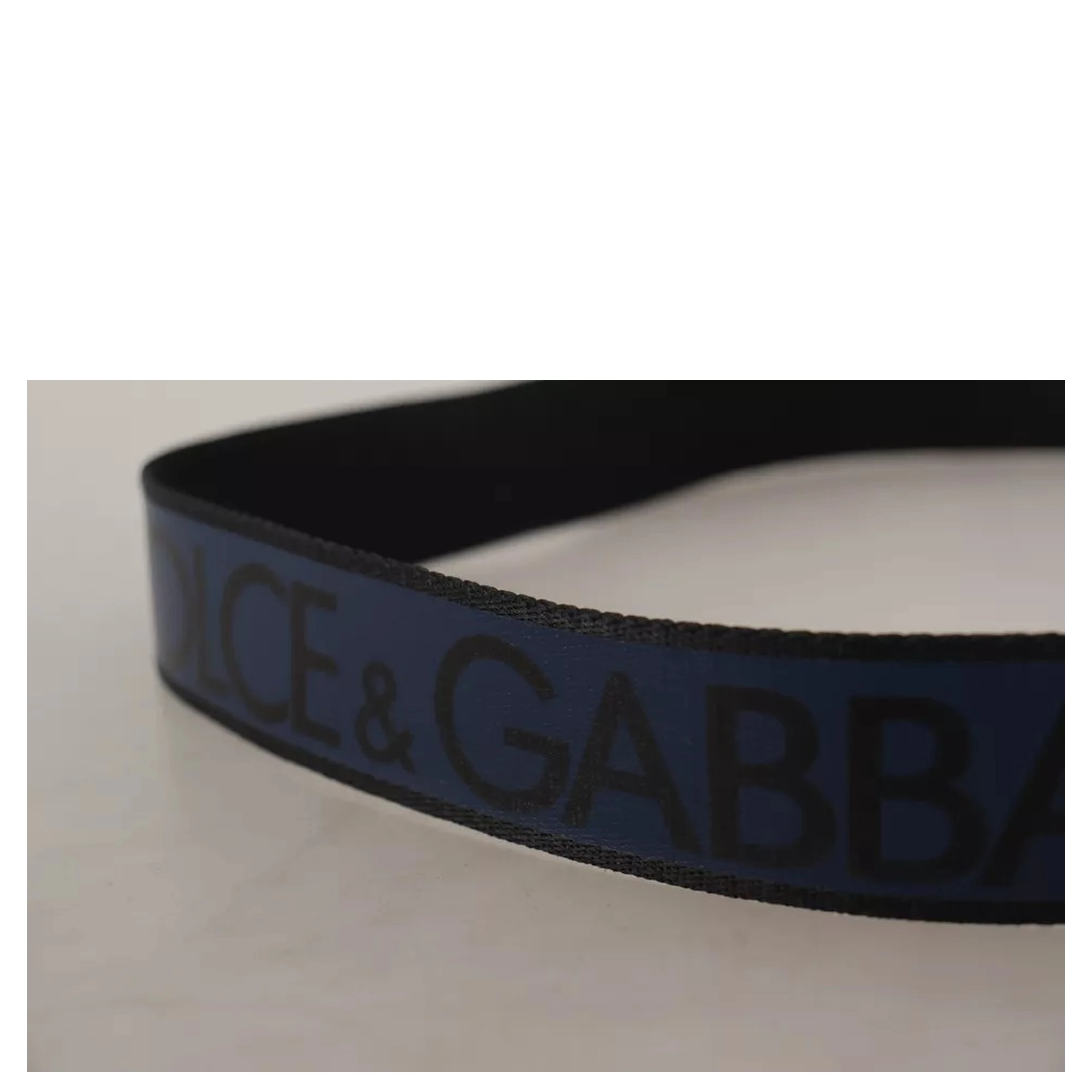 Blue Black Logo Print Silver Buckle Belt