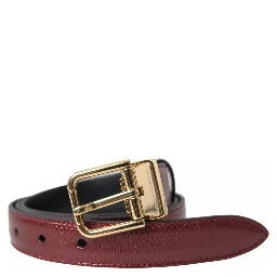 Maroon Leather Gold Metal Buckle Men Belt
