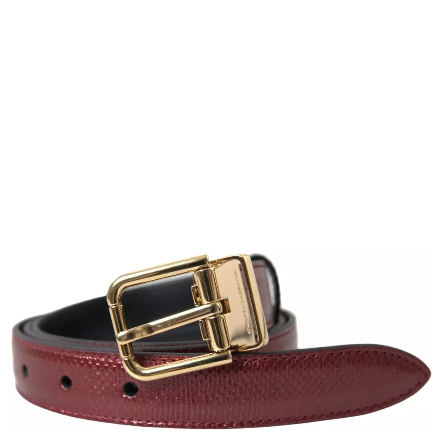 Maroon Leather Gold Metal Buckle Men Belt