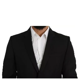 Black Wool Slim Fit Notch Jacket Blazer