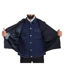 Blue Striped Double Breasted Denim Blazer