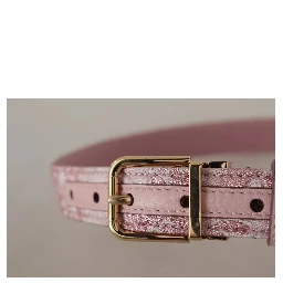 Pink Jaquard Embroidered Gold Tone Metal Buckle Belt