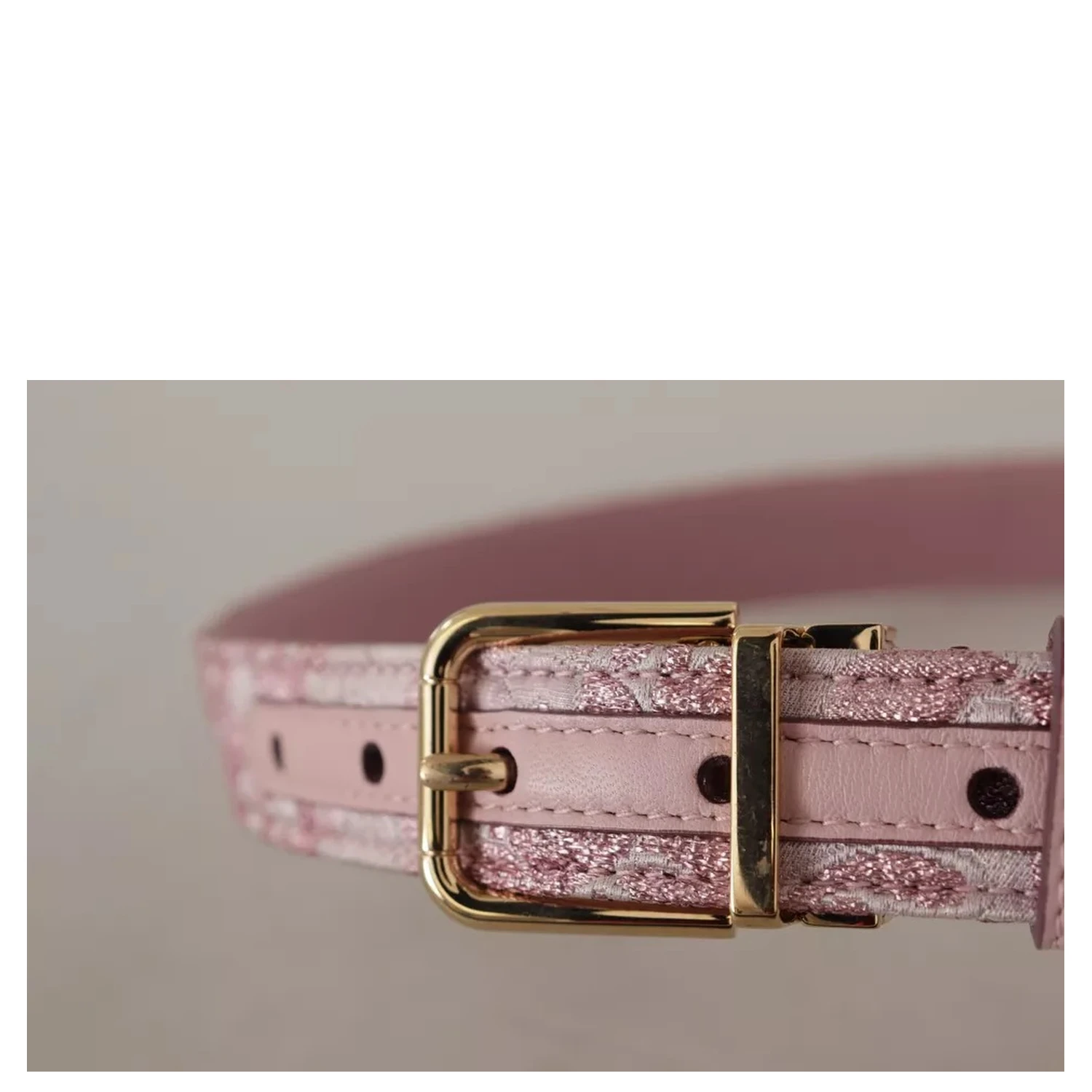 Pink Jaquard Embroidered Gold Tone Metal Buckle Belt