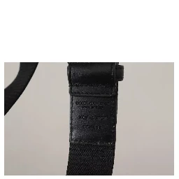 Blue Black Logo Print Silver Buckle Belt