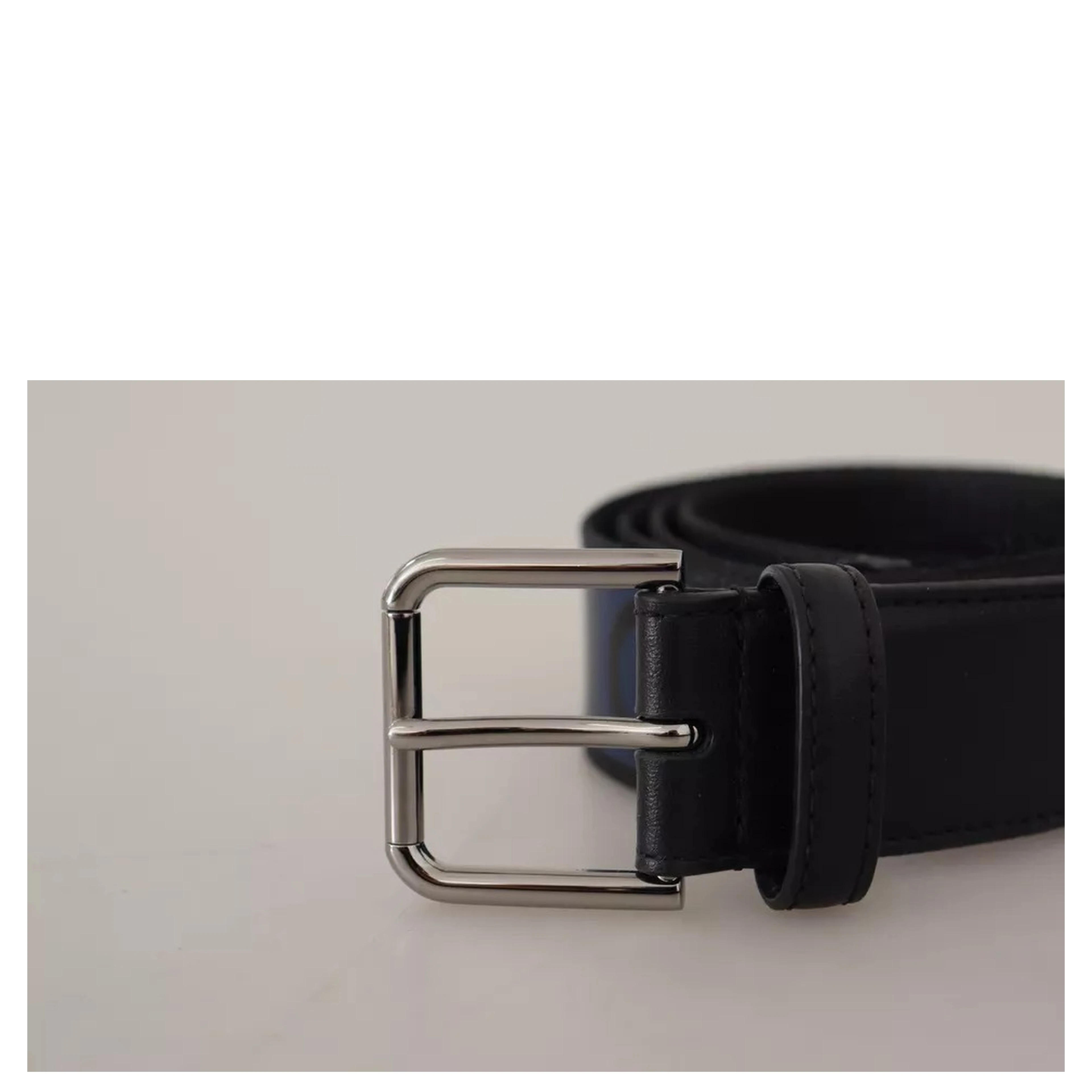 Blue Black Logo Print Silver Buckle Belt