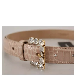 Beige Leather Crystal Buckle Women Belt