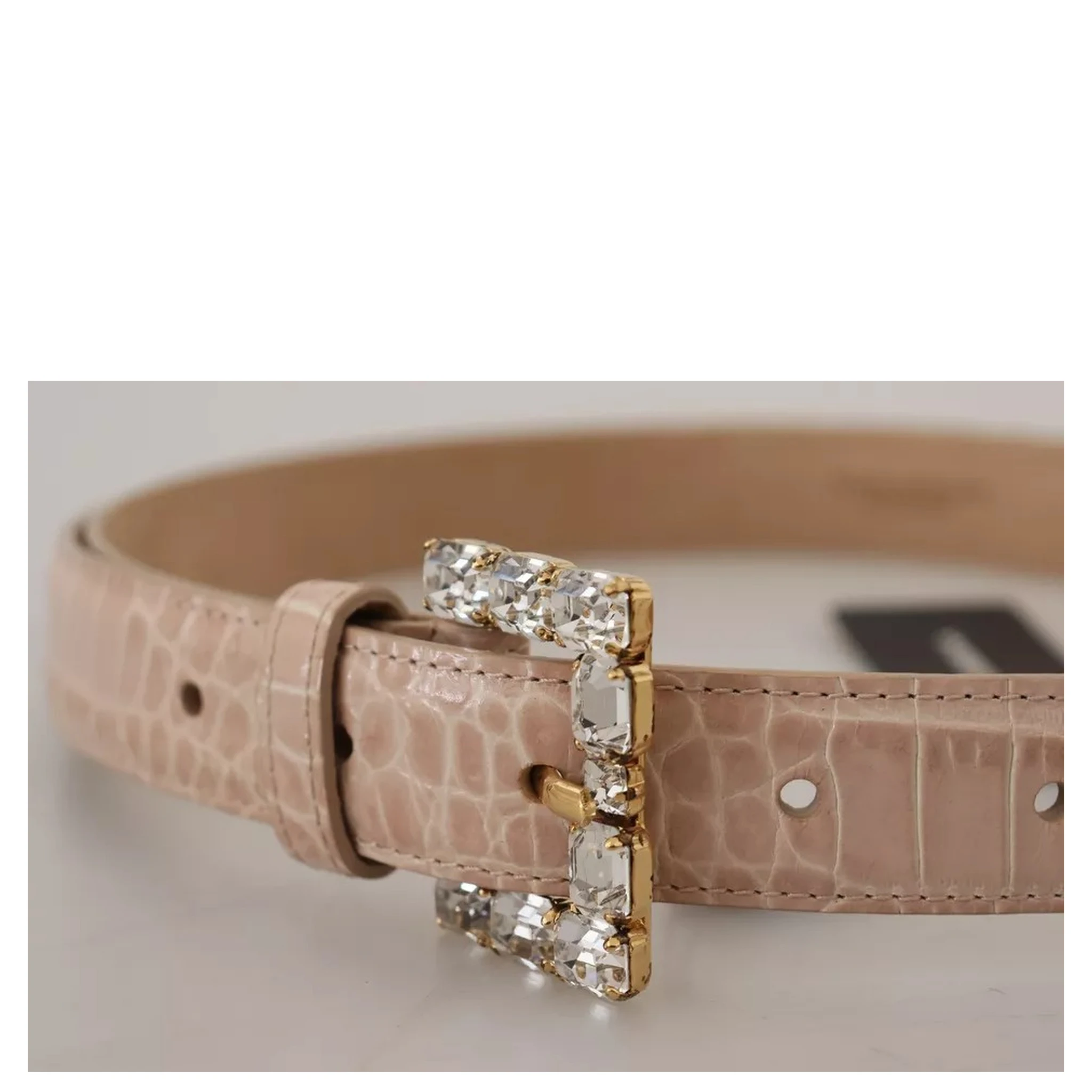 Beige Leather Crystal Buckle Women Belt