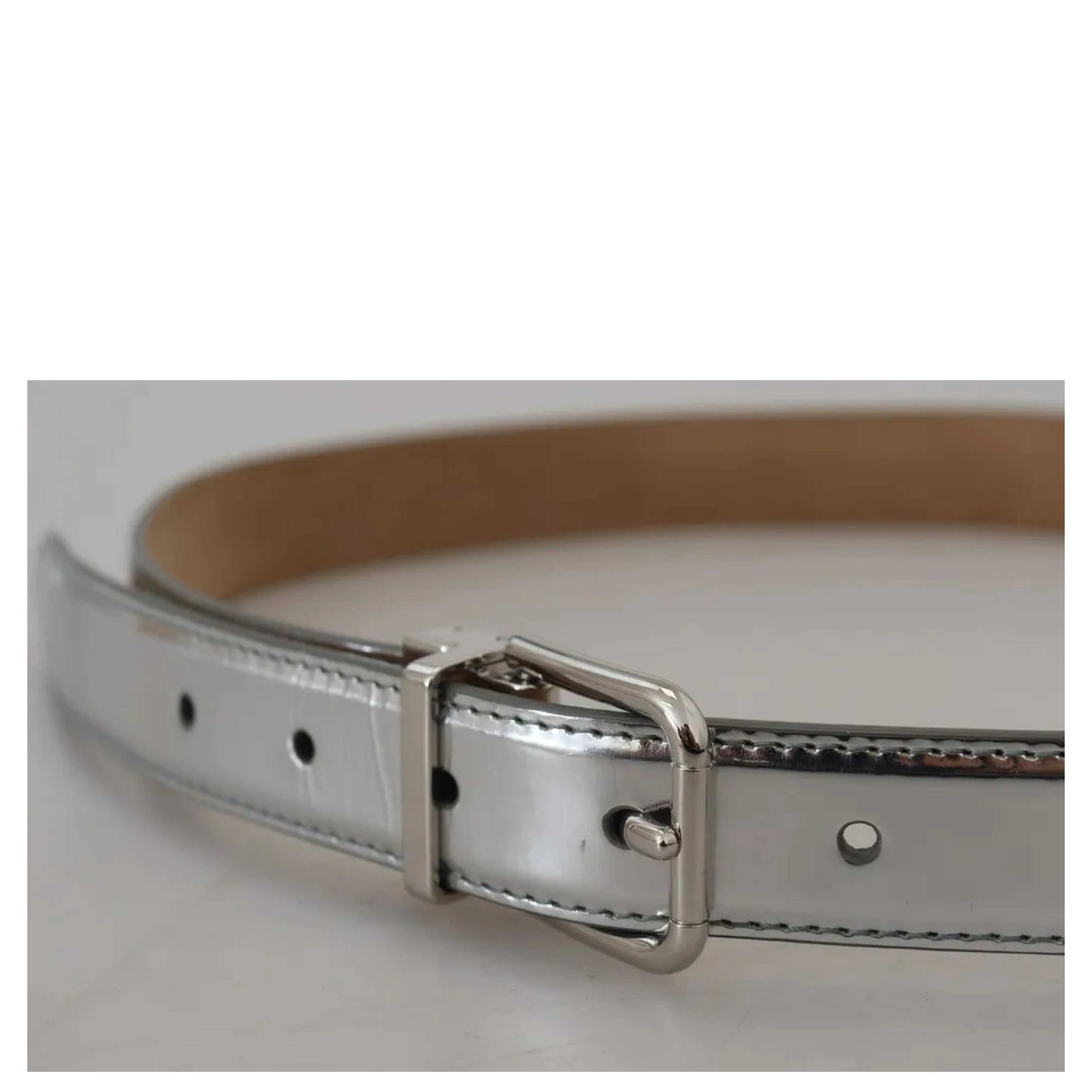 Silver Leather Metal Buckle Belt