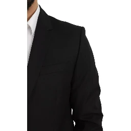 Black Wool Slim Fit Notch Jacket Blazer