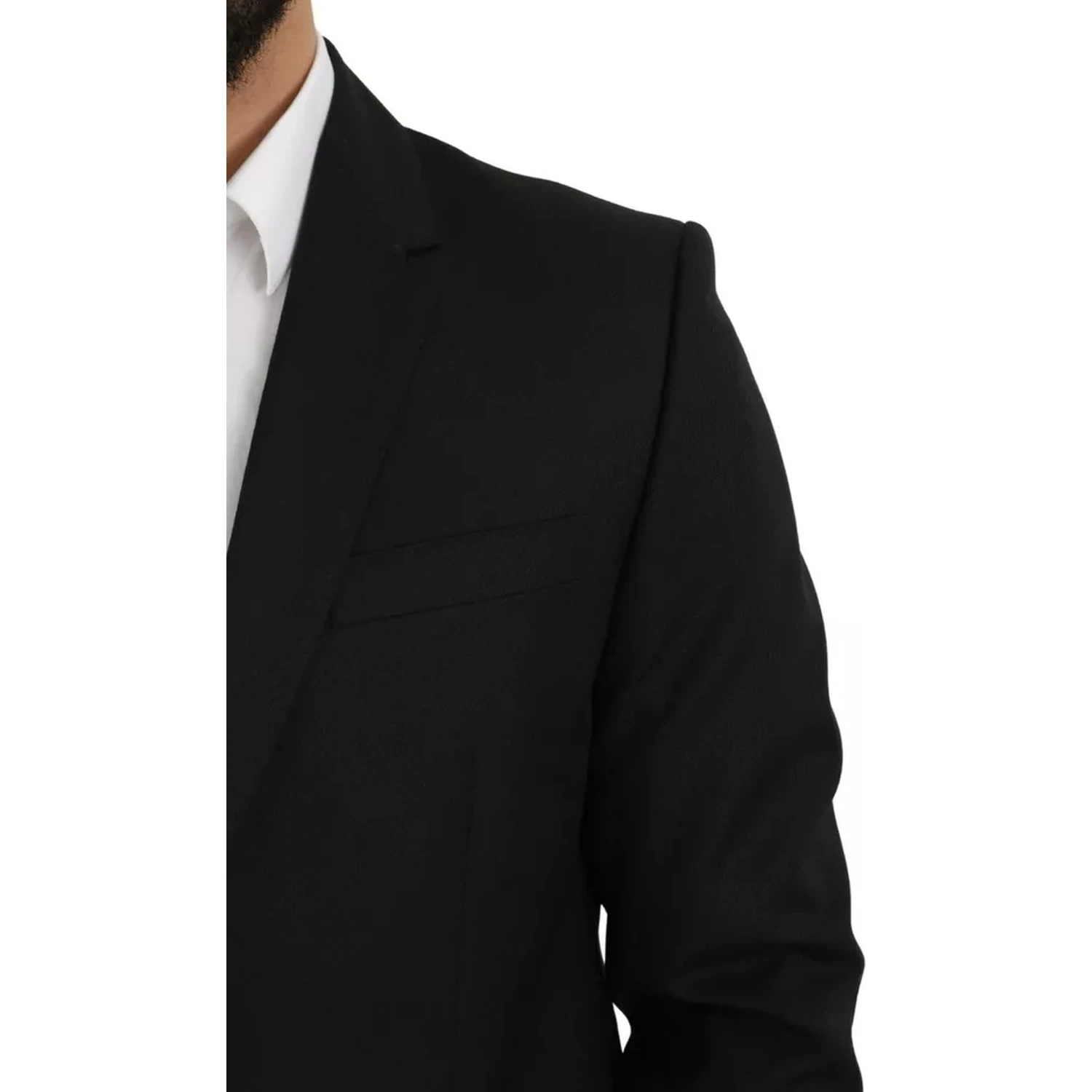 Black Wool Slim Fit Notch Jacket Blazer