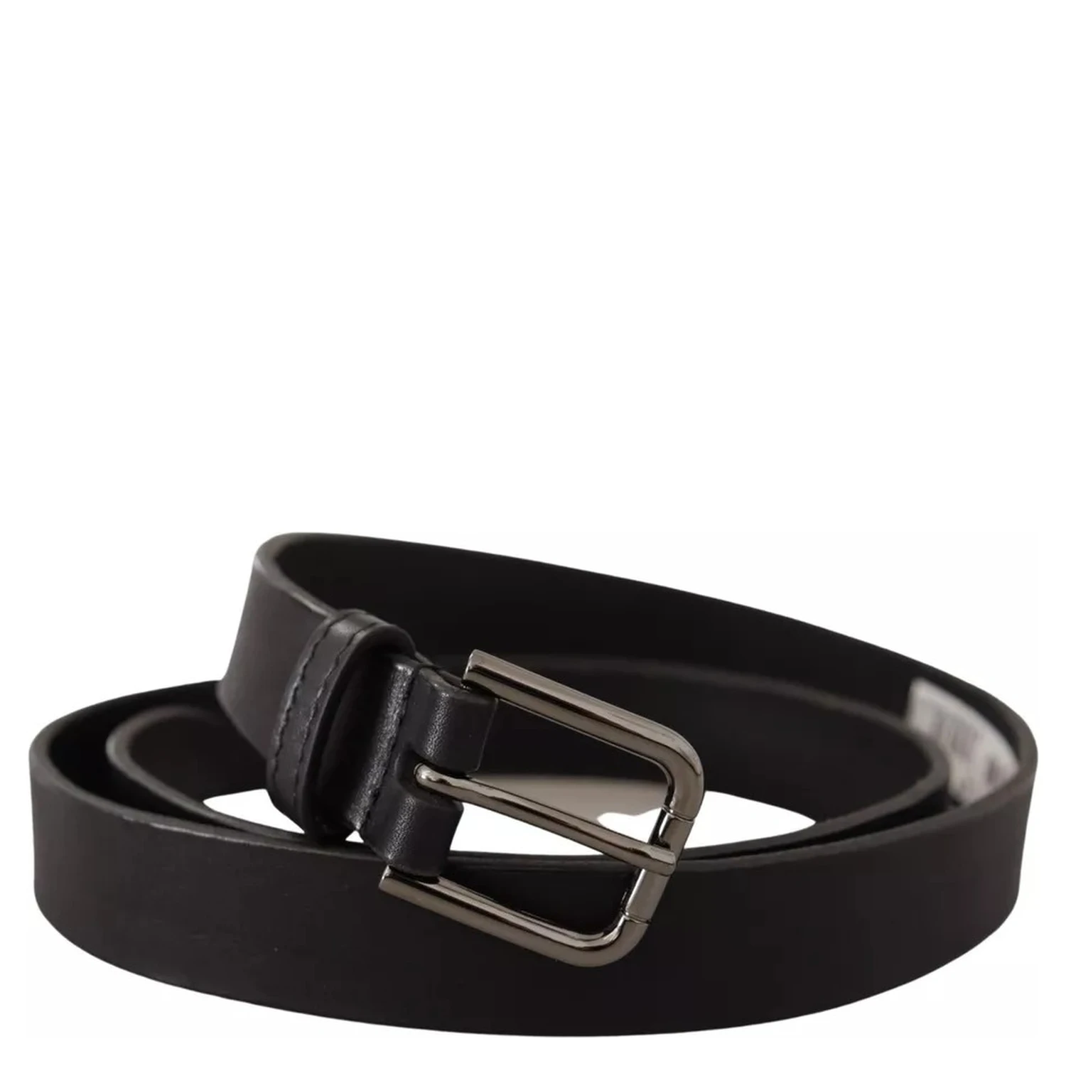 Black Calf Leather Classic Metal Logo Buckle Belt
