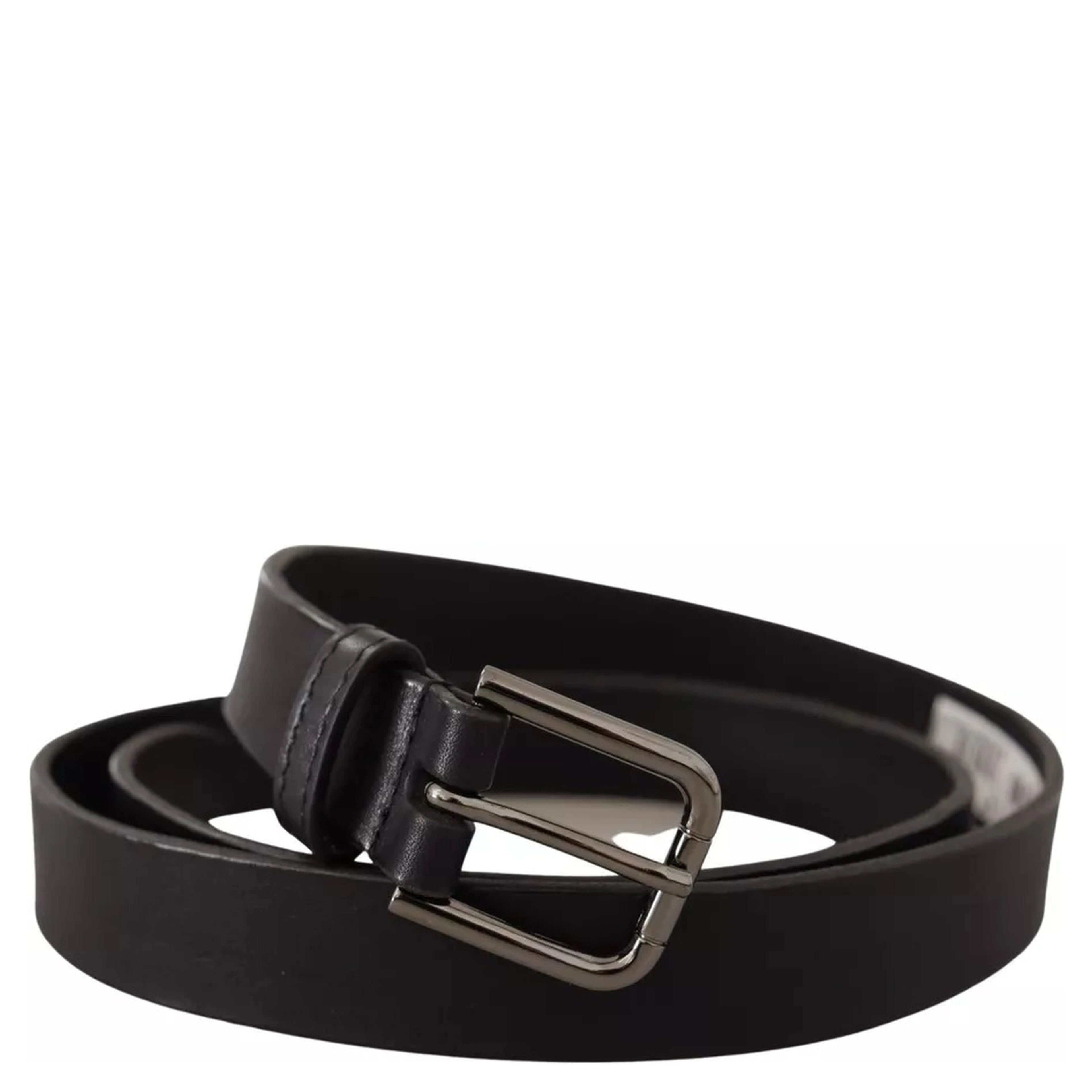 Black Calf Leather Classic Metal Logo Buckle Belt