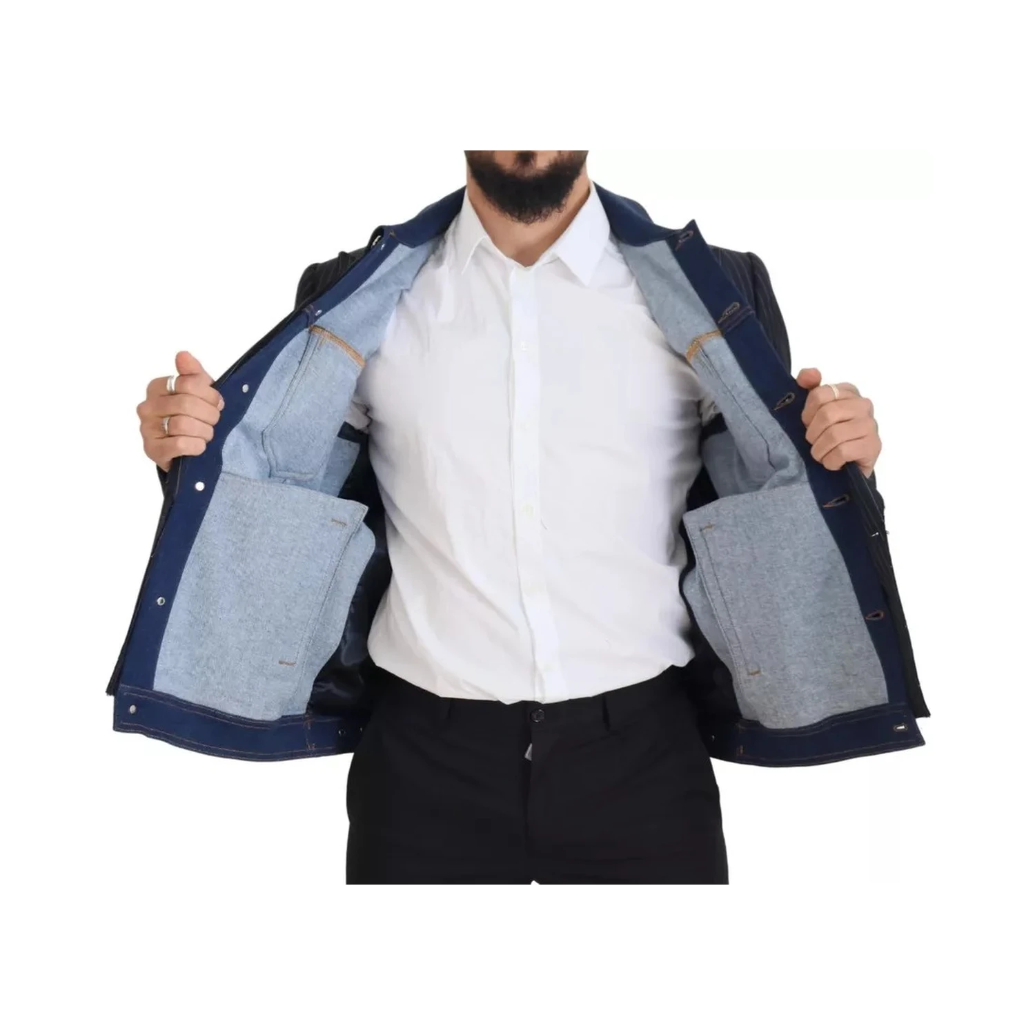 Blue Striped Double Breasted Denim Blazer