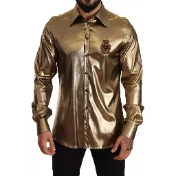 Metallic Gold DG Embroidered Crown Silk Top Shirt