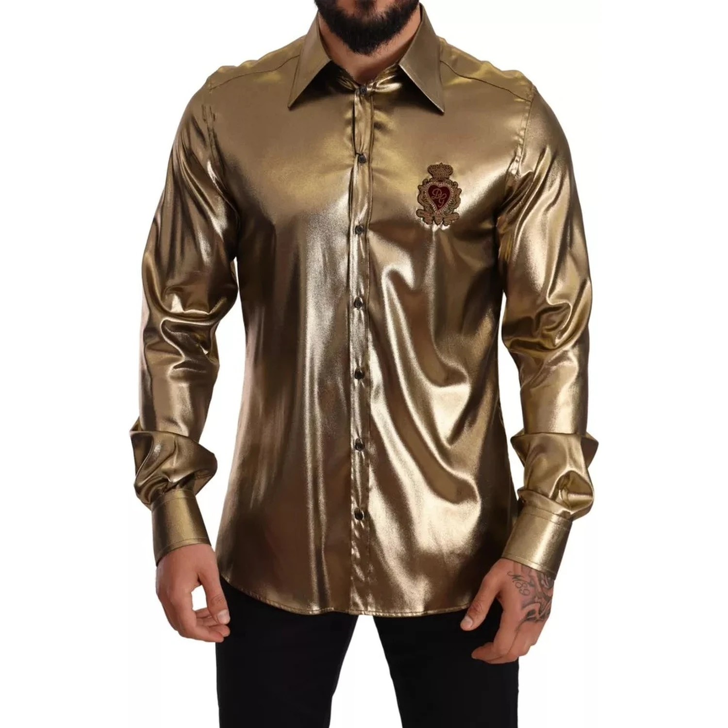 Metallic Gold DG Embroidered Crown Silk Top Shirt