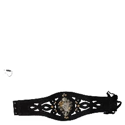 Black Canvas Embellished Waist Women Belt
