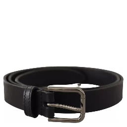 Black Calf Leather Classic Metal Logo Buckle Belt