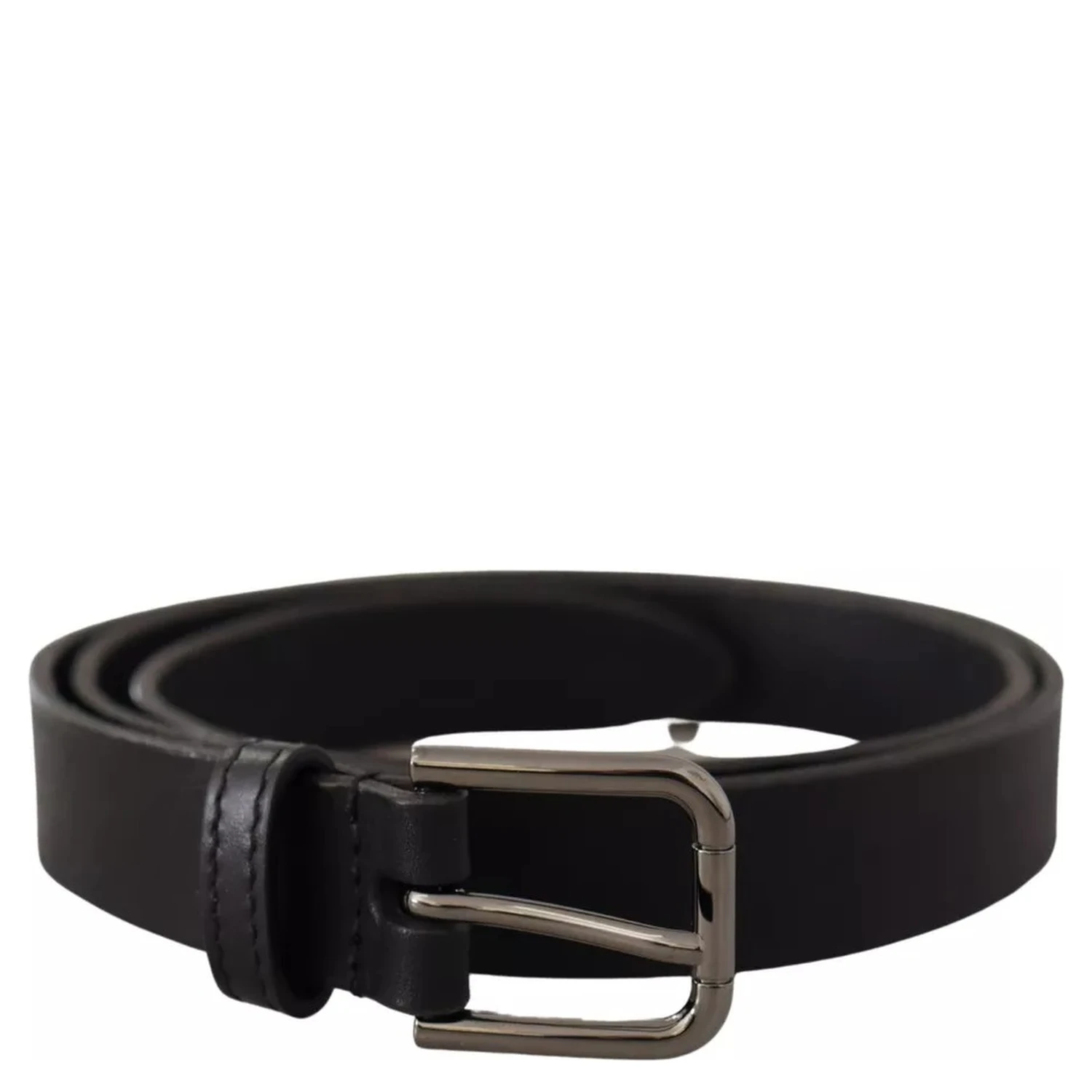 Black Calf Leather Classic Metal Logo Buckle Belt