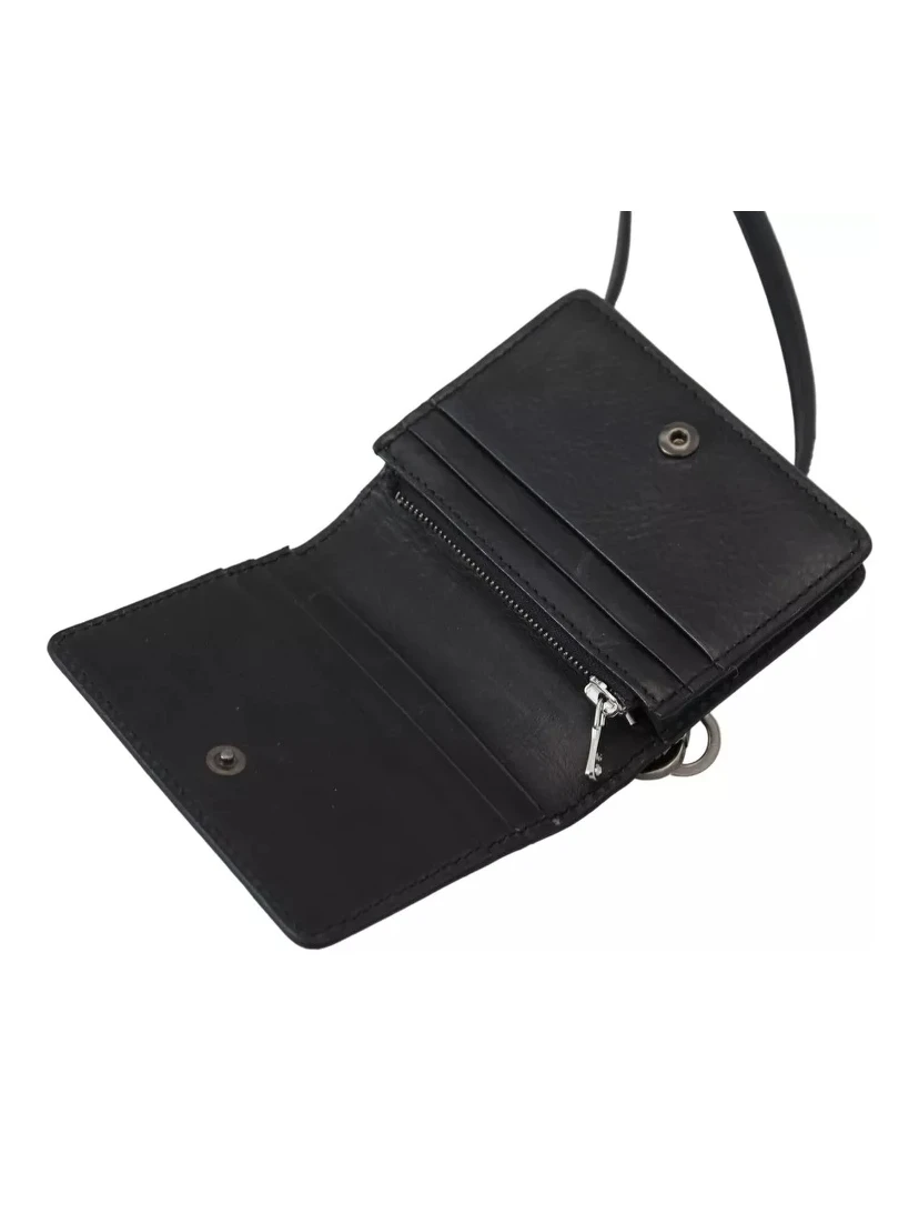 Black Leather Bifold Shoulder Sling Women Wallet