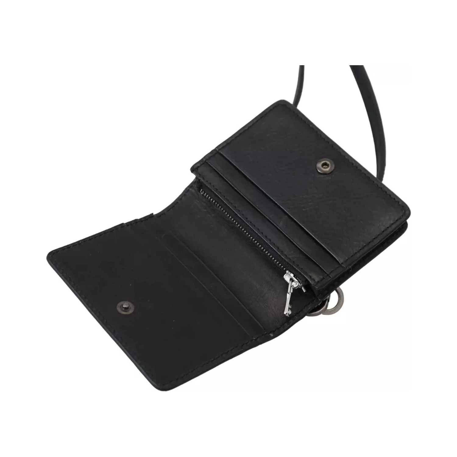 Black Leather Bifold Shoulder Sling Women Wallet