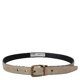 Beige Velvet Leather Gold Tone Metal Buckle Belt