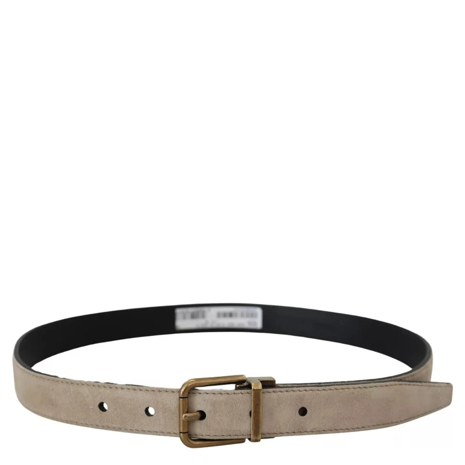 Beige Velvet Leather Gold Tone Metal Buckle Belt