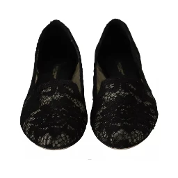Black Floral Lace Loafers Flats Shoes