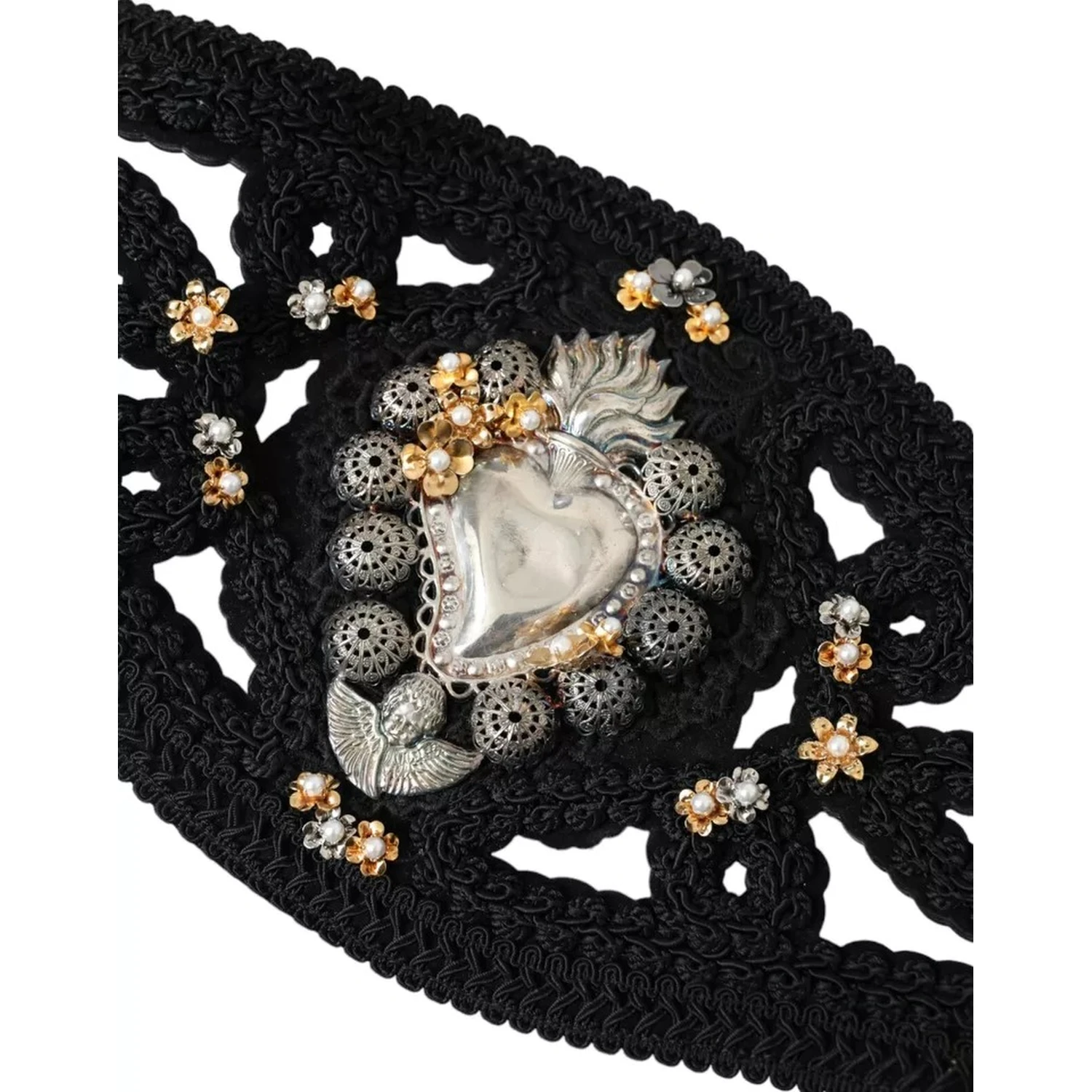 Black Canvas Embellished Waist Women Belt