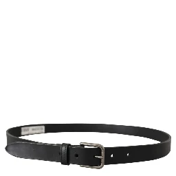Black Calf Leather Classic Metal Logo Buckle Belt