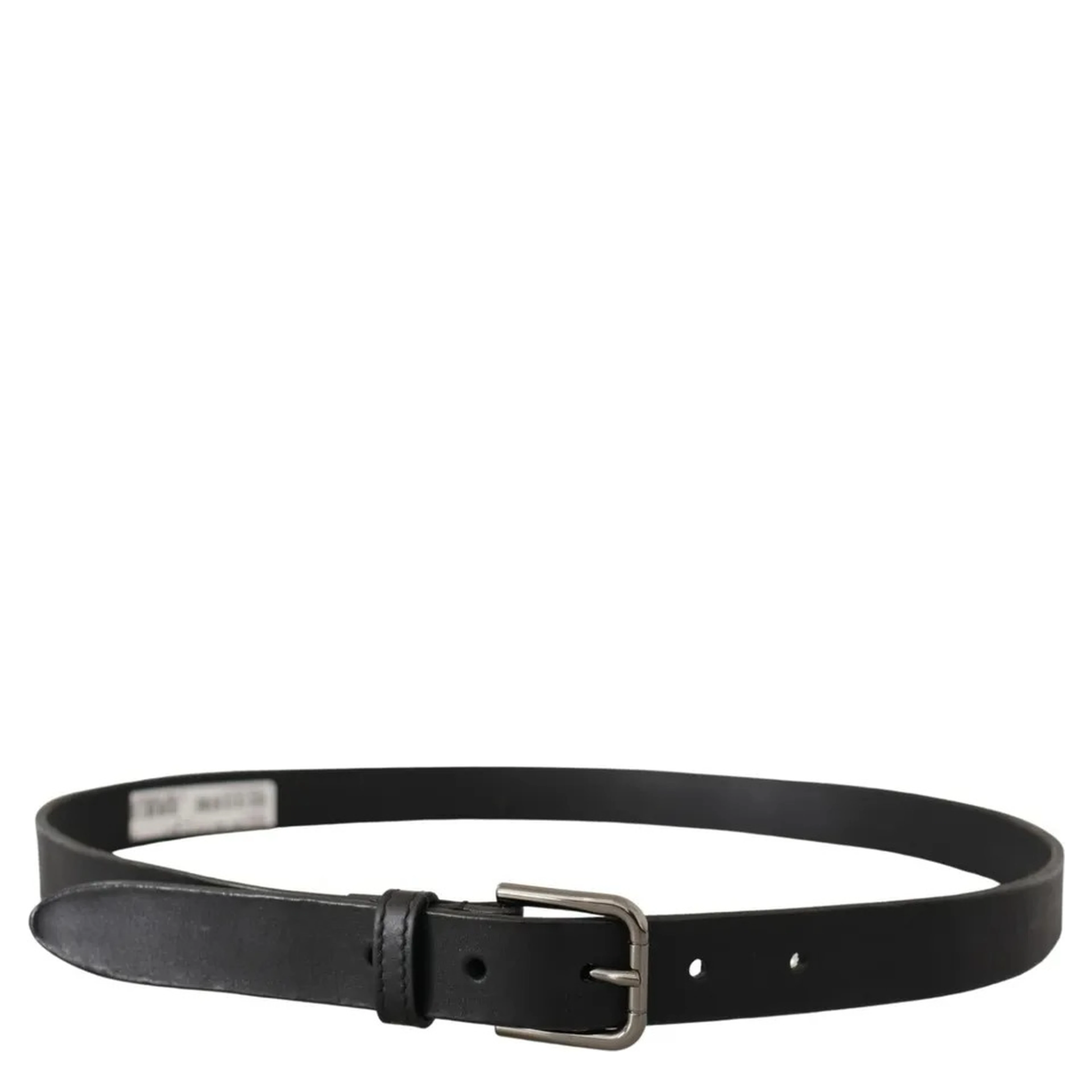 Black Calf Leather Classic Metal Logo Buckle Belt