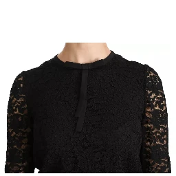 Black Lace Long Sleeve Blouse Nylon Top