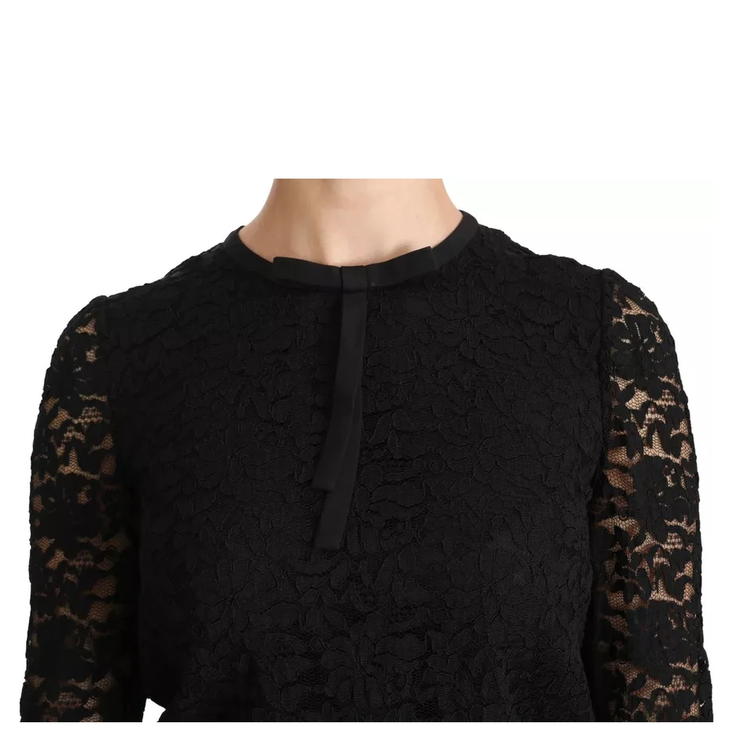 Black Lace Long Sleeve Blouse Nylon Top