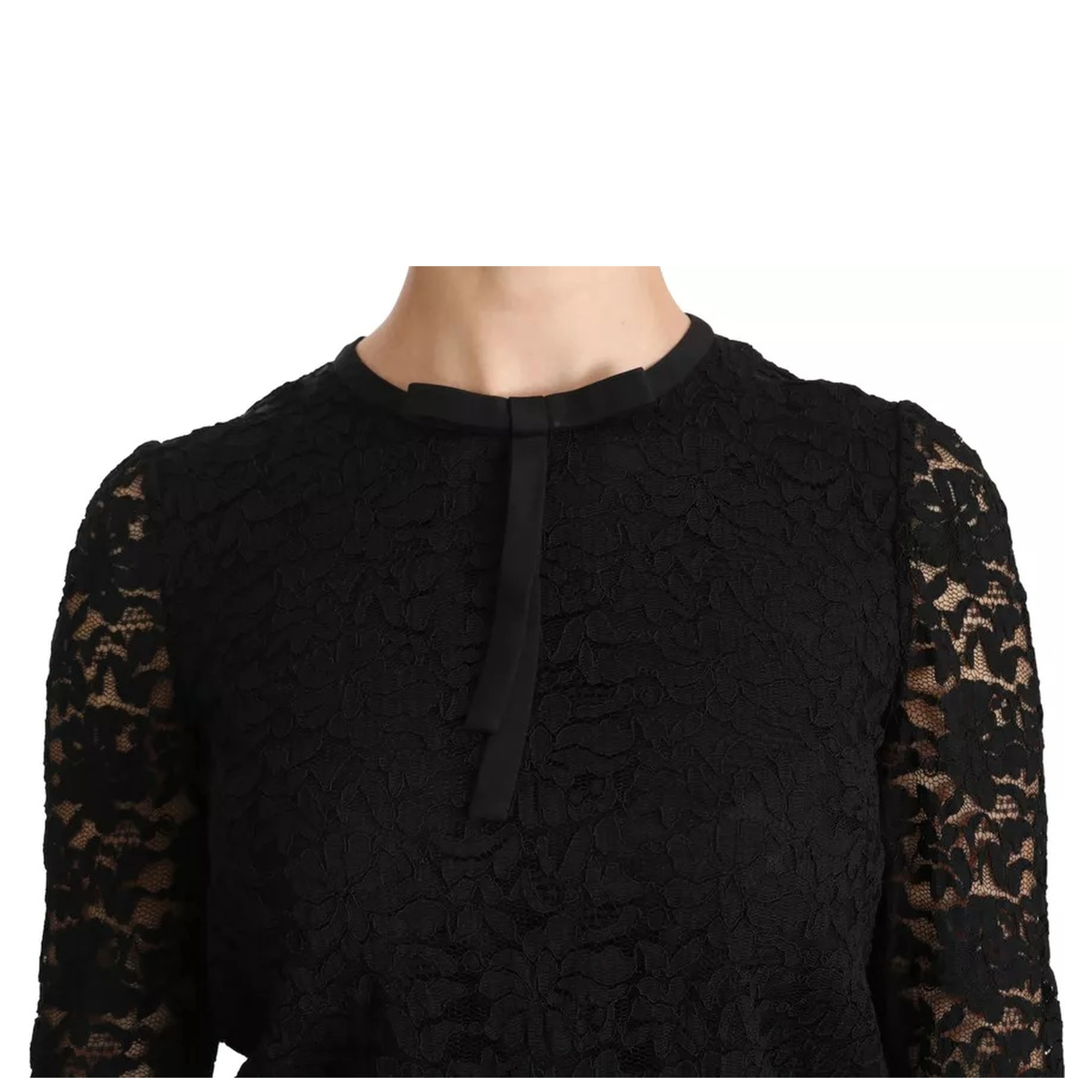 Black Lace Long Sleeve Blouse Nylon Top