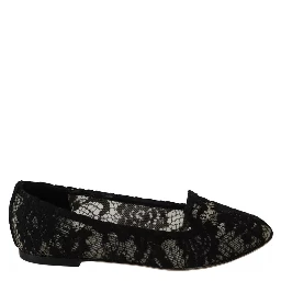 Black Floral Lace Loafers Flats Shoes