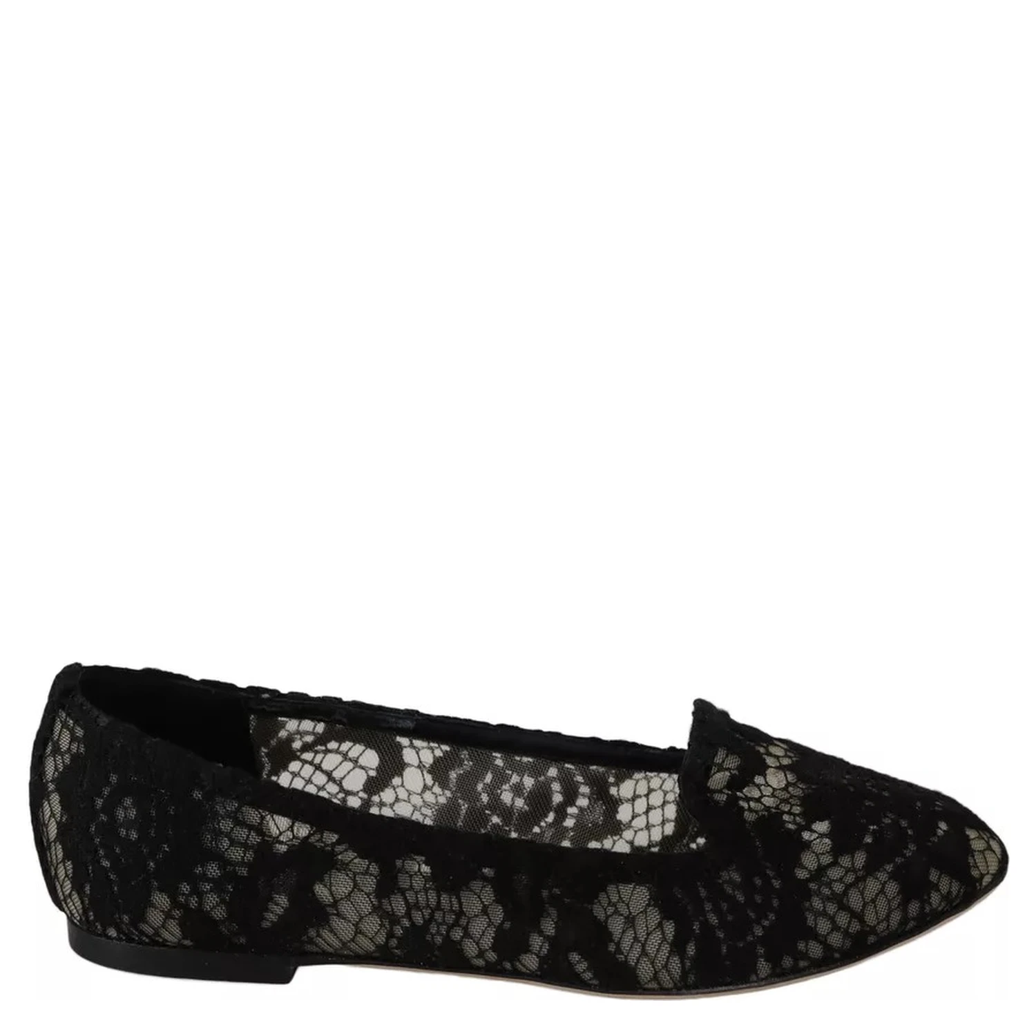 Black Floral Lace Loafers Flats Shoes