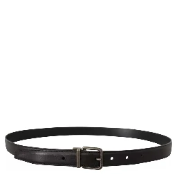 Black Calf Leather Vintage Logo Metal Buckle Belt