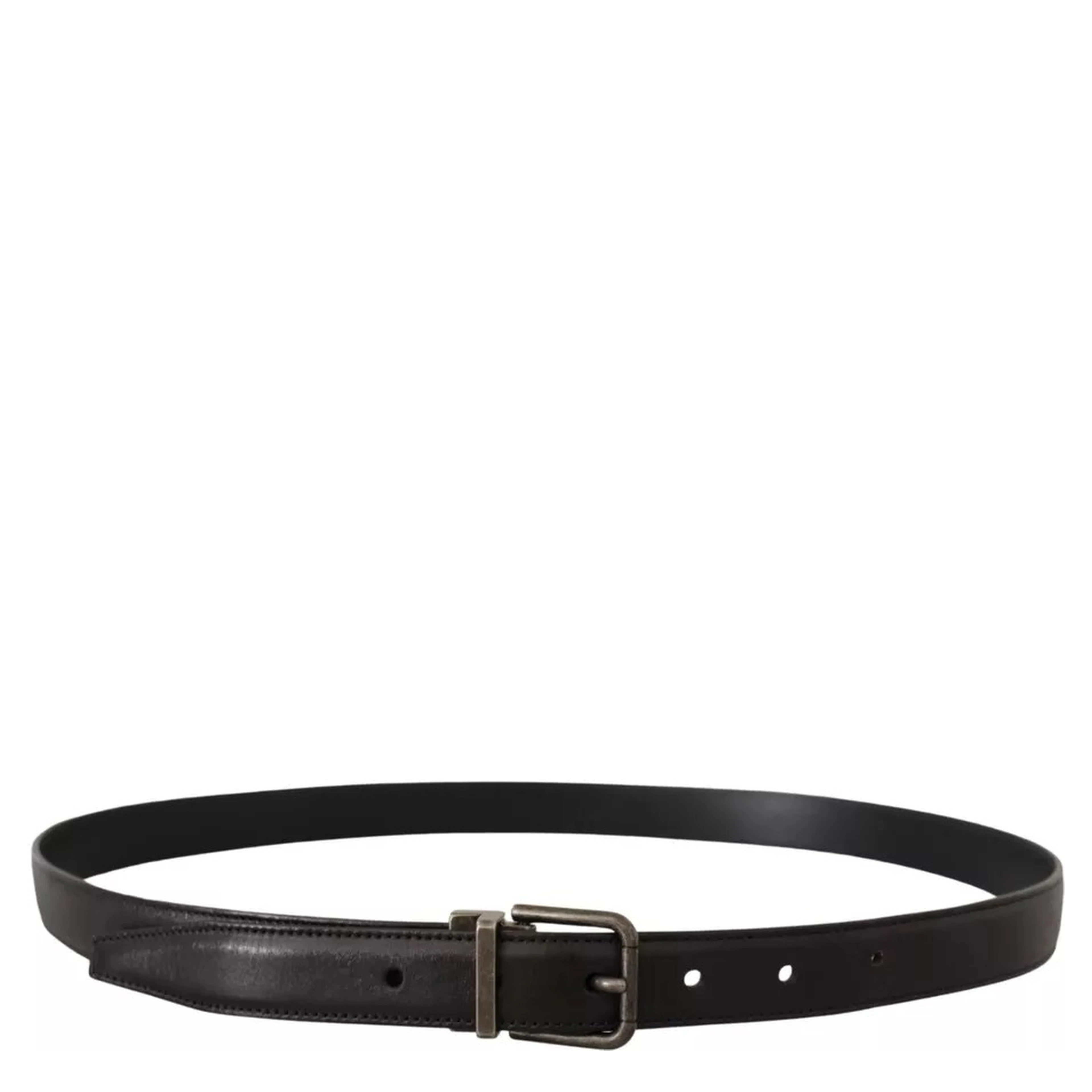Black Calf Leather Vintage Logo Metal Buckle Belt