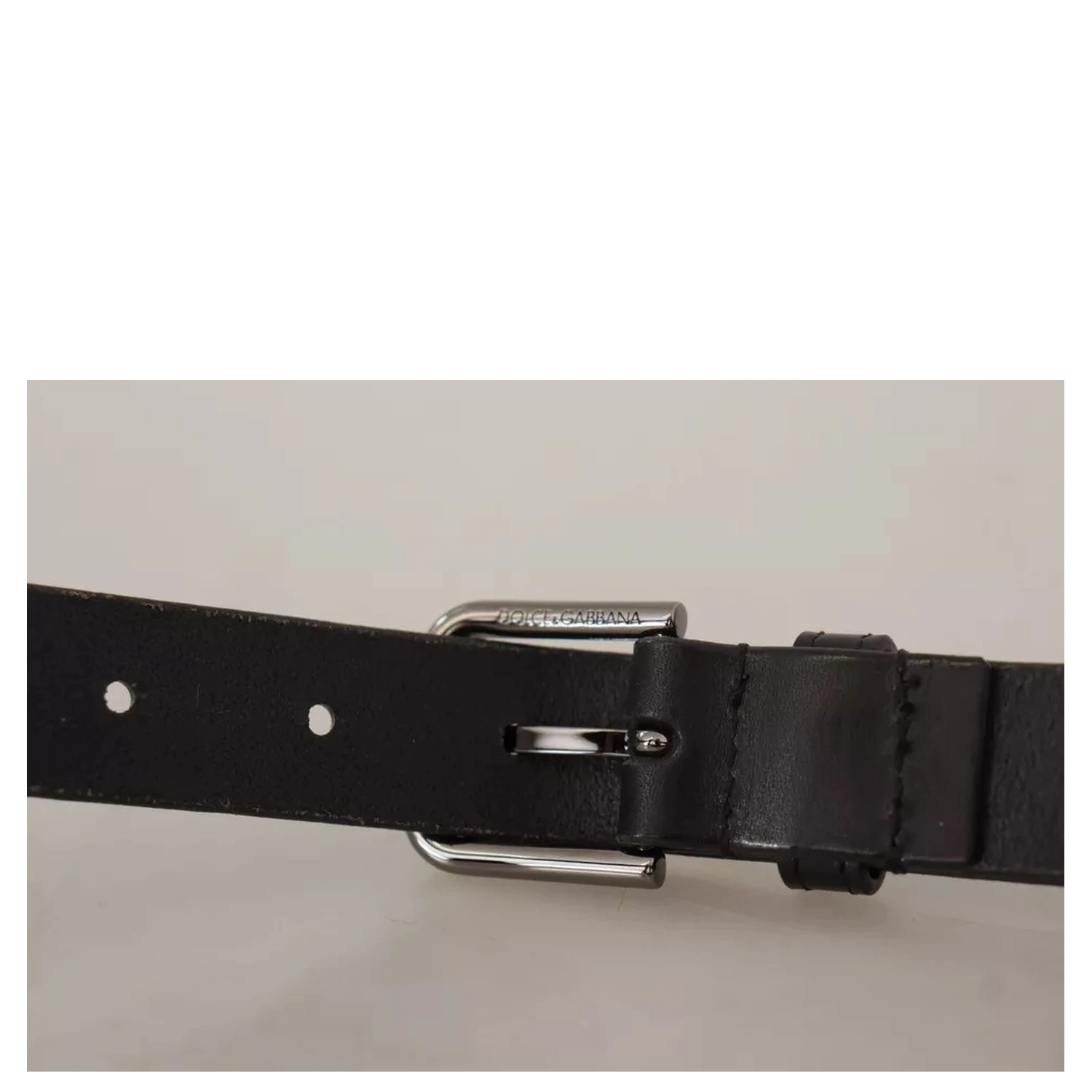 Black Calf Leather Classic Metal Logo Buckle Belt