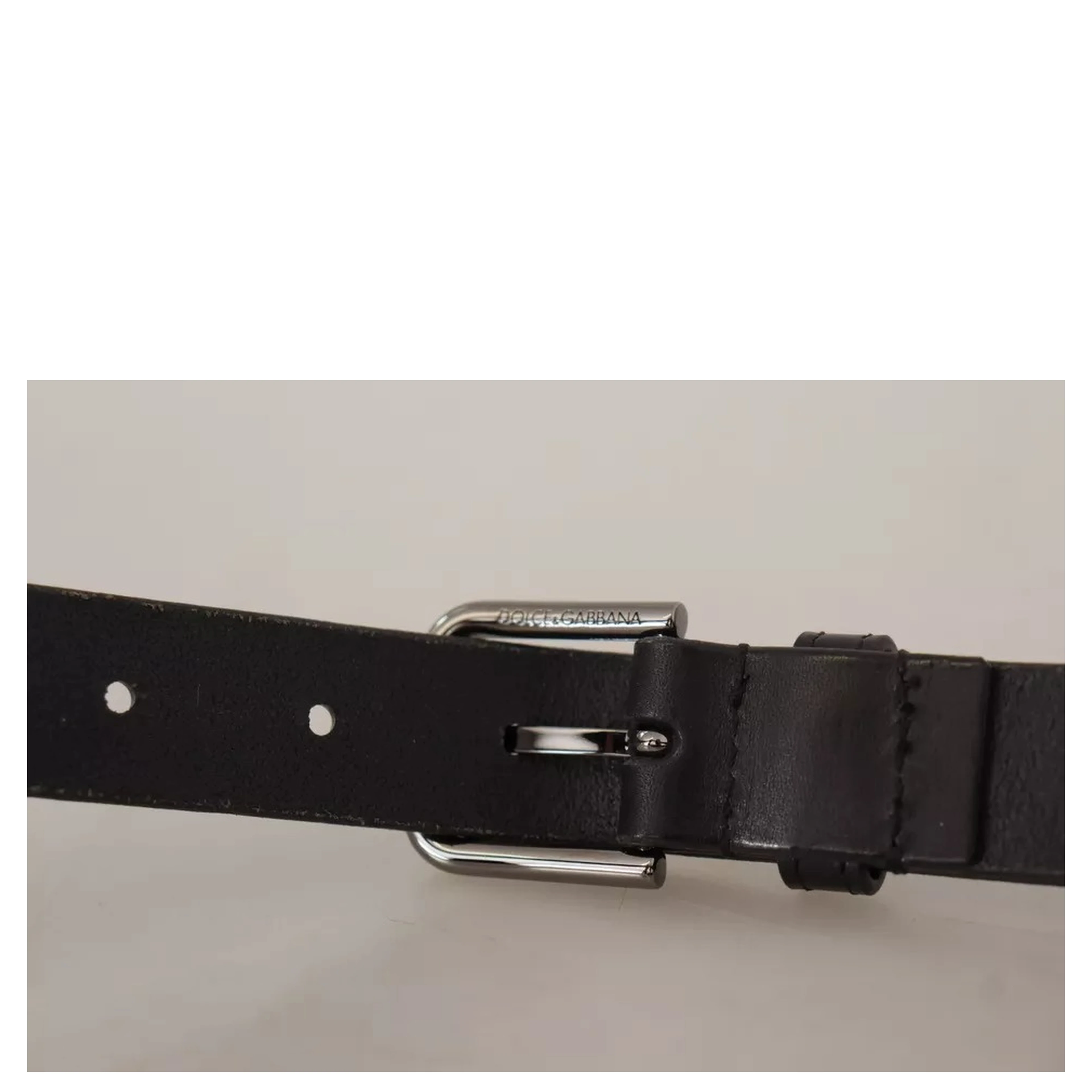 Black Calf Leather Classic Metal Logo Buckle Belt