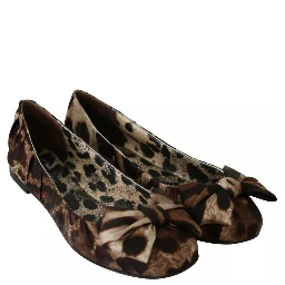 Brown Leopard Silk Ballerina Flats Shoes