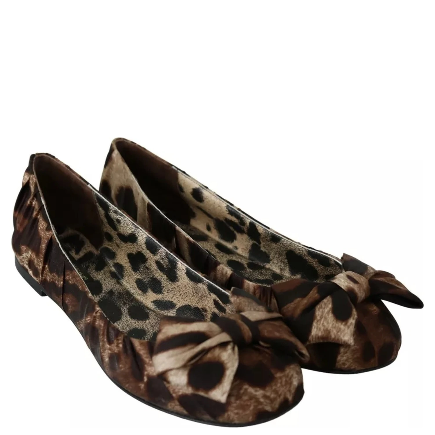 Brown Leopard Silk Ballerina Flats Shoes