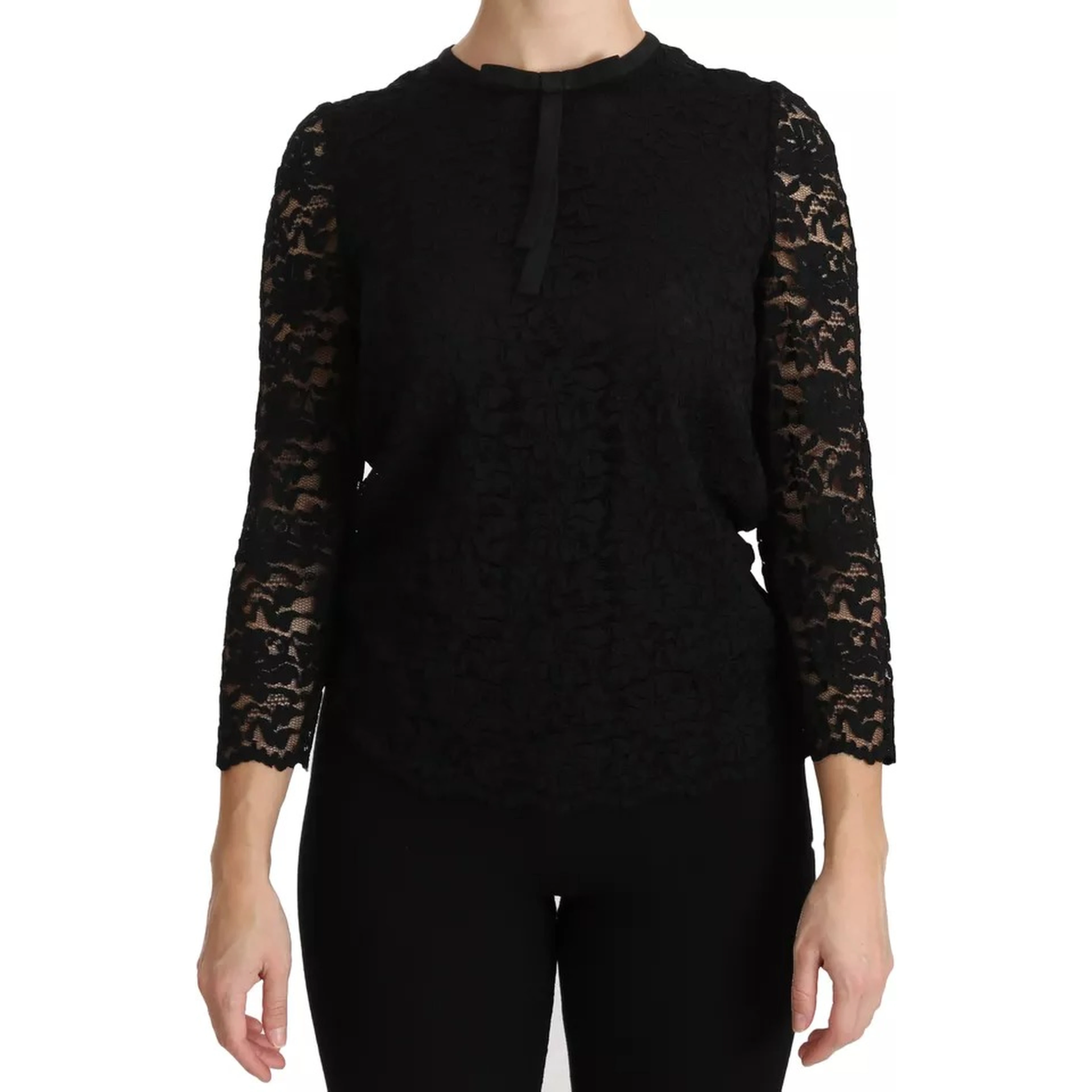 Black Lace Long Sleeve Blouse Nylon Top