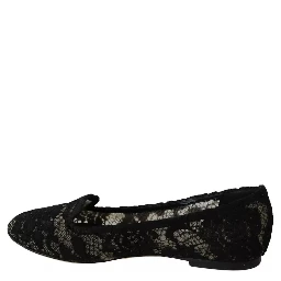 Black Floral Lace Loafers Flats Shoes