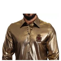Metallic Gold DG Embroidered Crown Silk Top Shirt